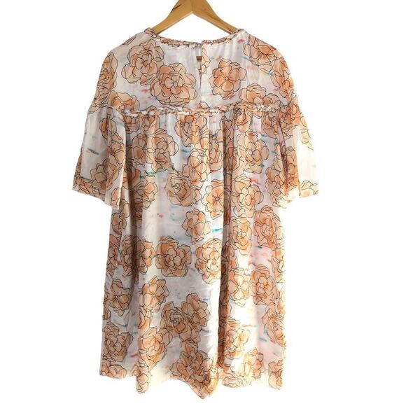 DYVNA Floral Silk Minidress In Peach Floral Overlay Braided Trim NWT 10 - Picture 5 of 8